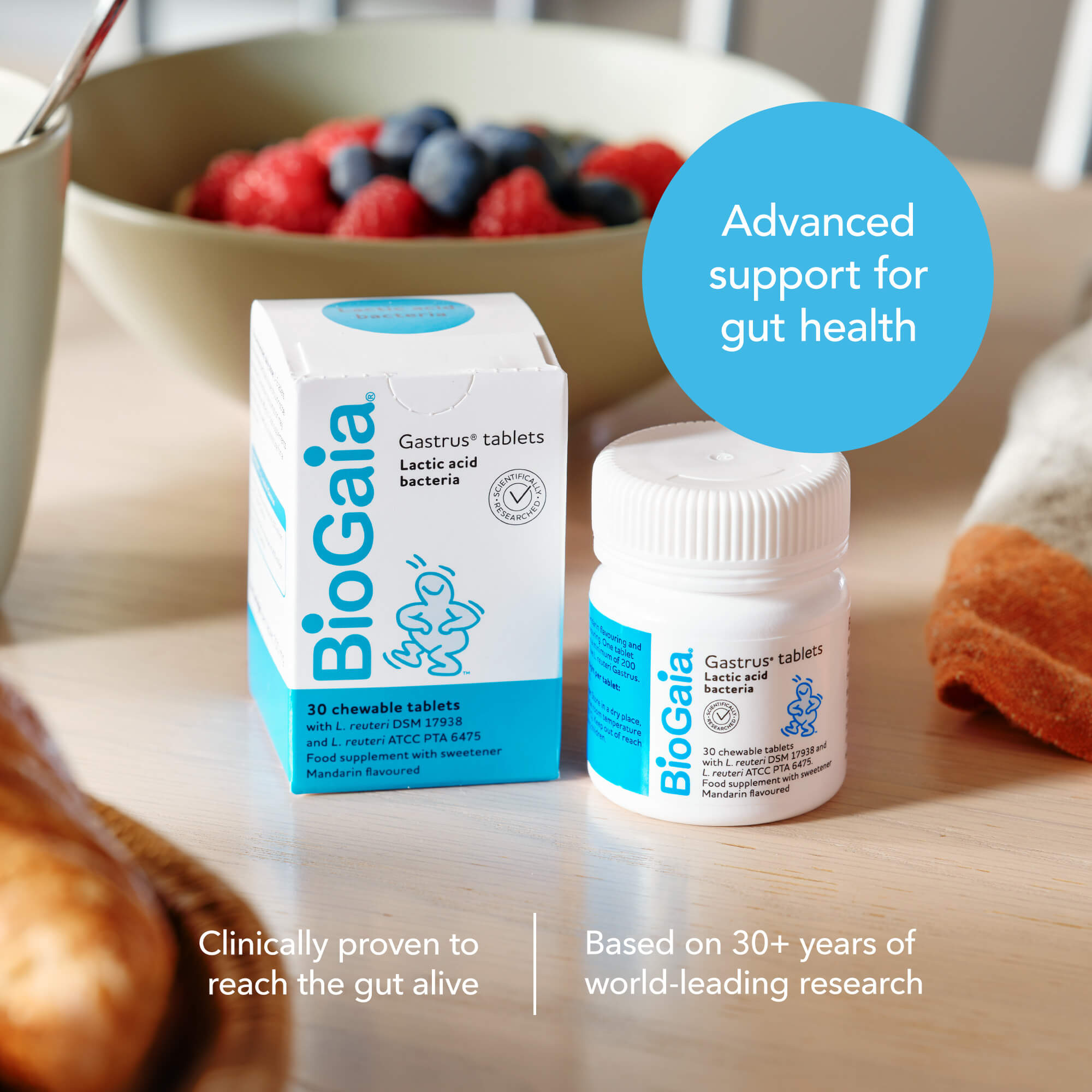 BioGaia Gastrus Probiotics 30 Tablets - Mandarin - Gut Health & Immunity