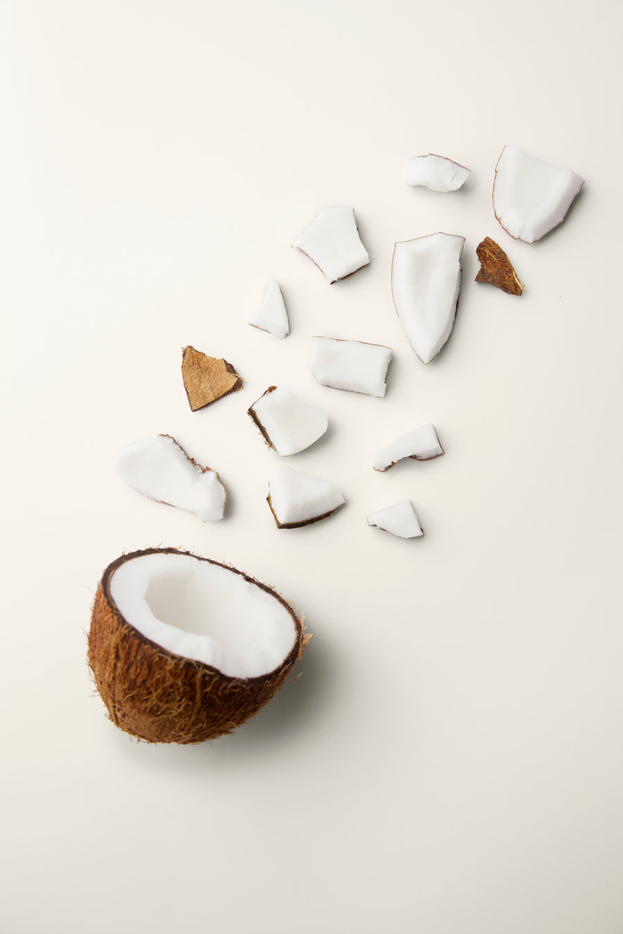 Organic cold-pressed coconut oil:
Coconut pieces and oil representing organic cold-pressed coconut oil.