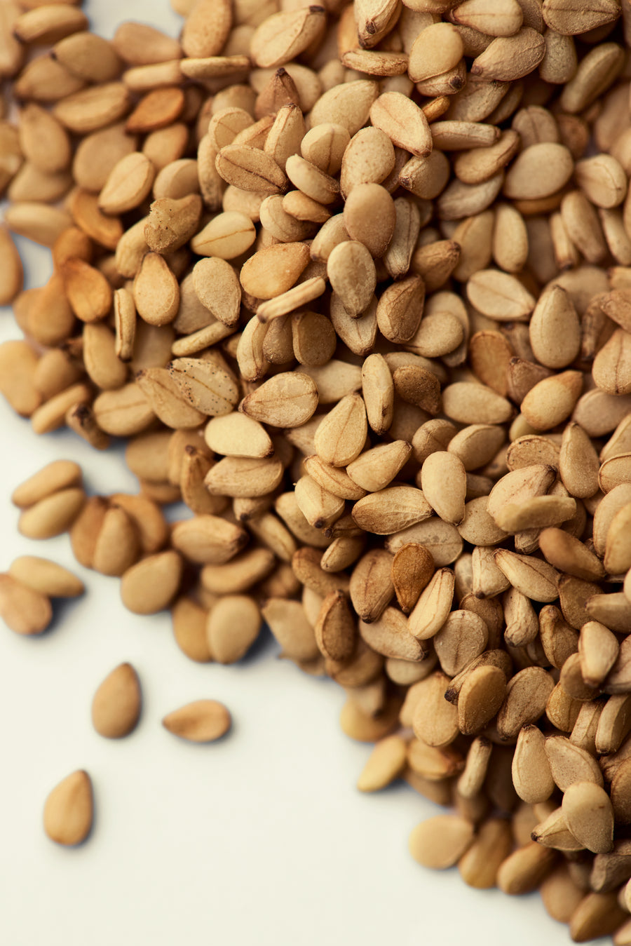 Organic sesame seed oil:
Close-up of organic sesame seeds representing sesame seed oil.